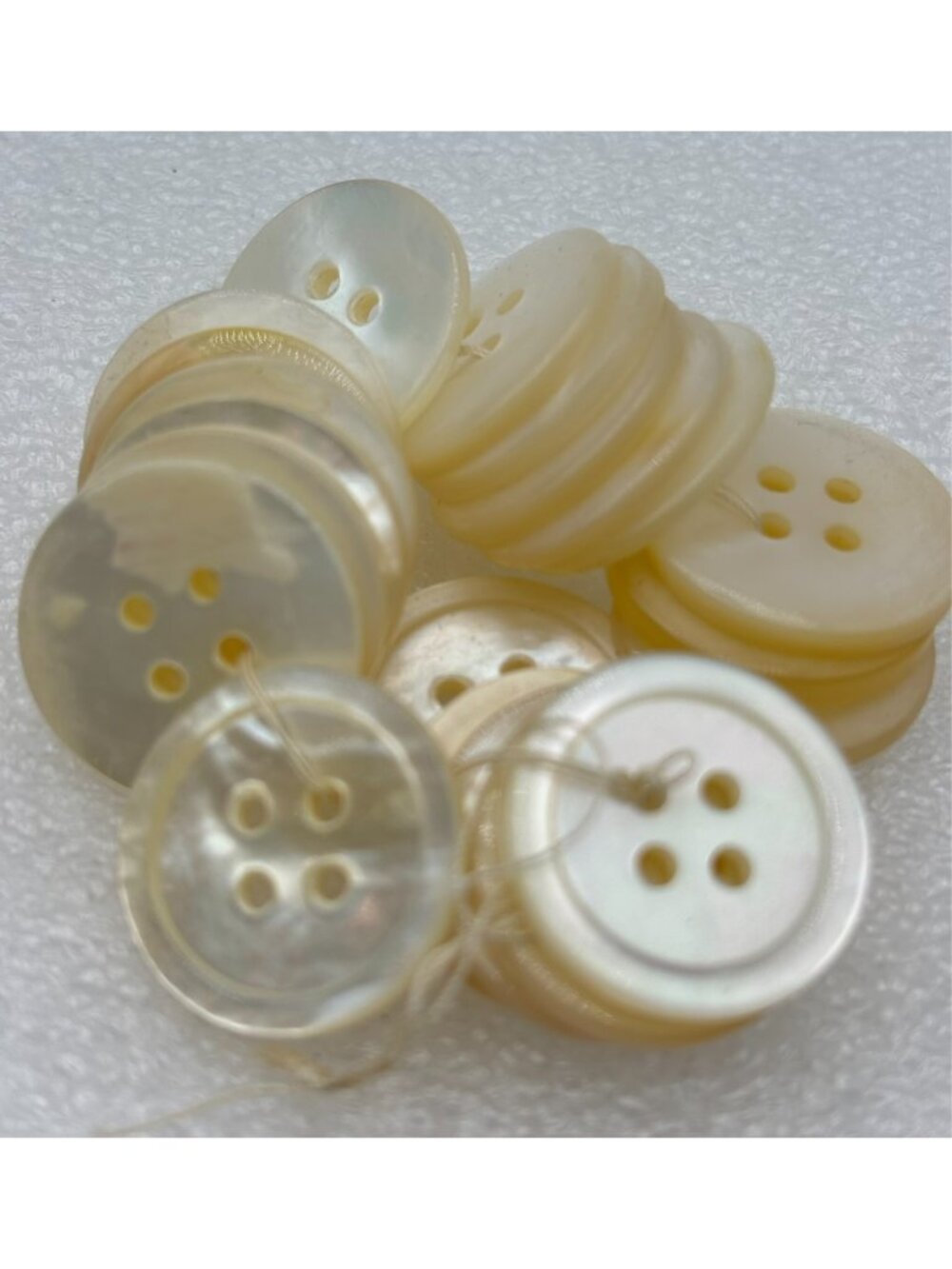 21 Pcs 1960s Natural Mother Of Pearl 4 Hole Buttons-Raised Edge